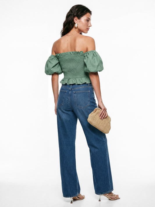 Lovedrobe Sea Green Short Sleeve Shirred Top Co-Ord