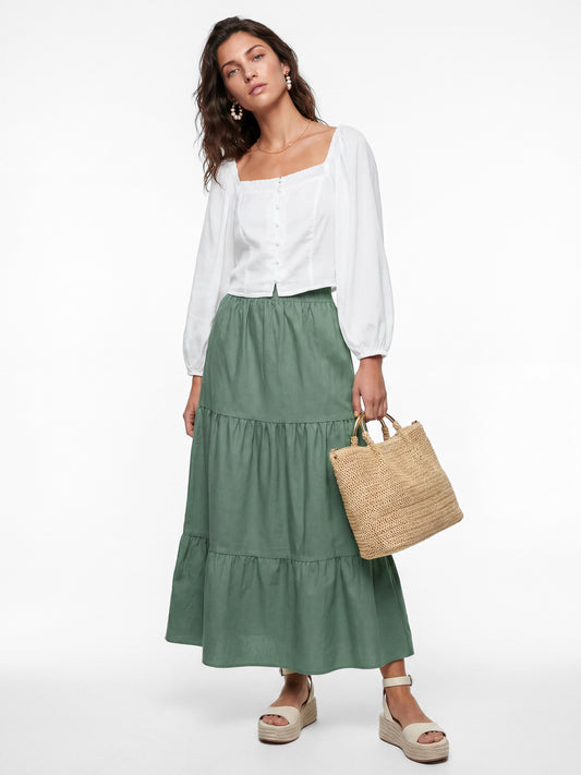 Lovedrobe Sea Green Shirred Waist Tiered Maxi Skirt Co-Ord