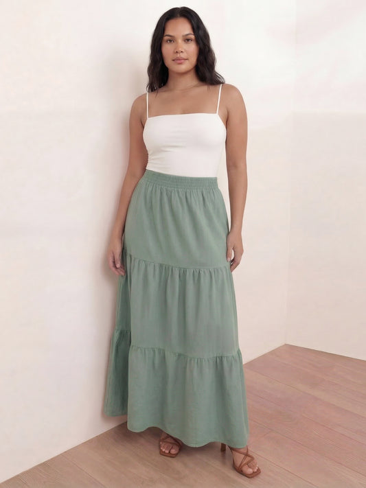 Lovedrobe Sea Green Shirred Waist Tiered Maxi Skirt Co-Ord