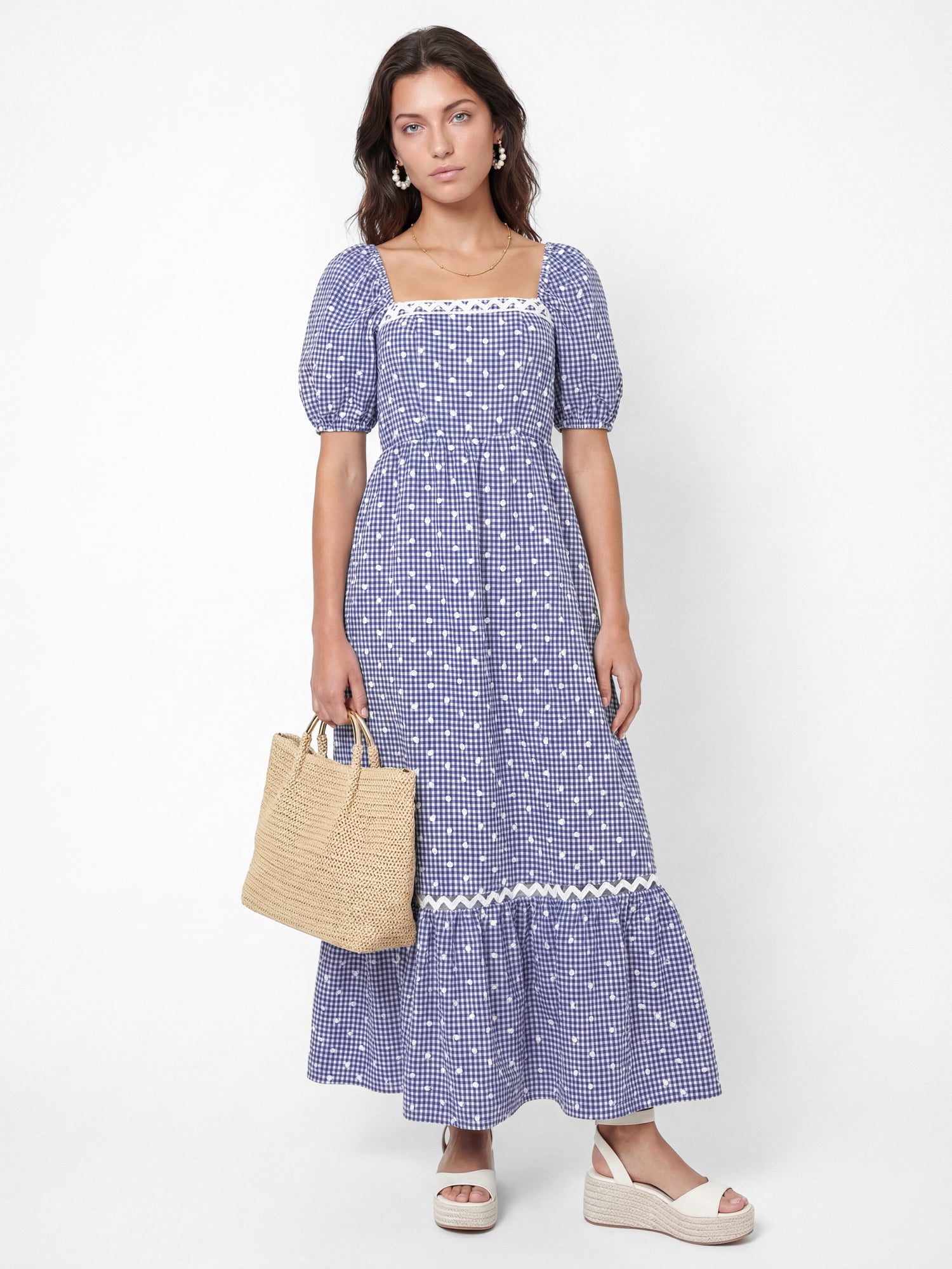 Lovedrobe Gingham & Polka Dot Short Sleeve Midaxi Dress
