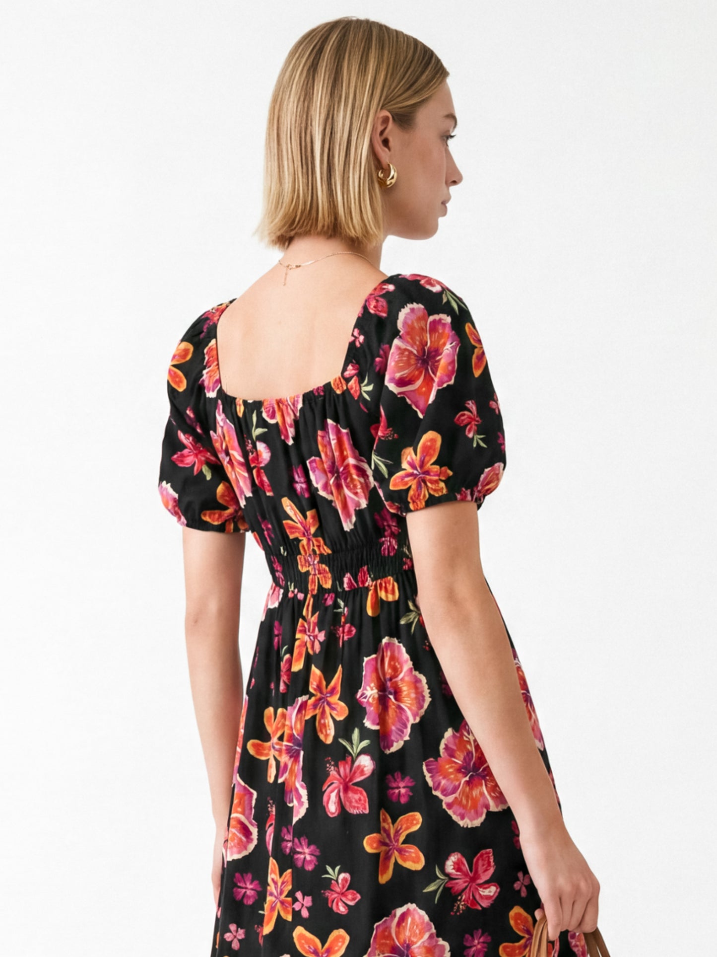 Lovedrobe Floral Print Square Neck Short Sleeve Maxi Dress with Pockets