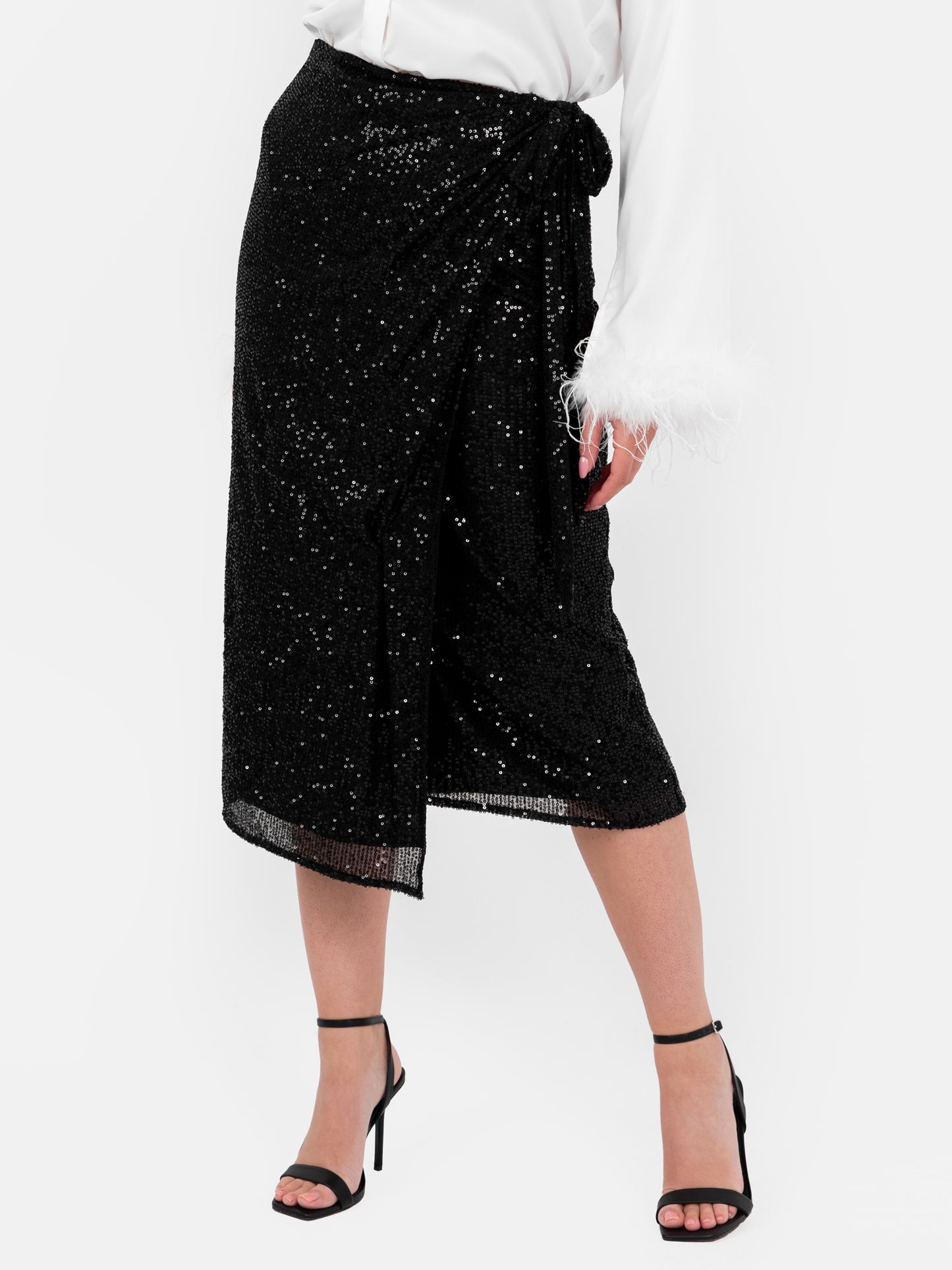 Lovedrobe Black Sequin Midi Wrap Skirt