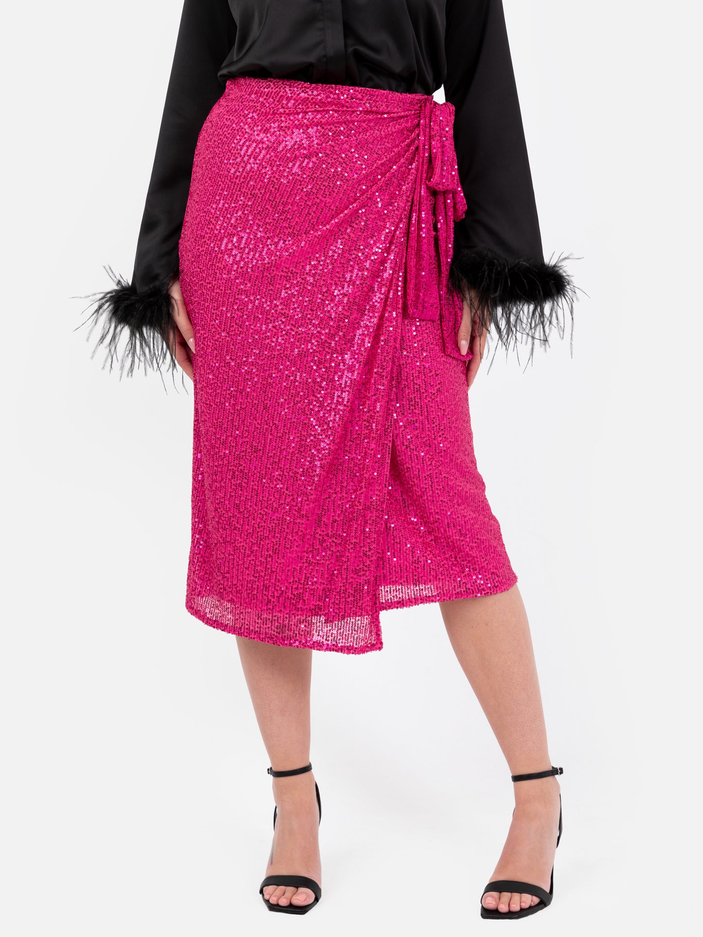 Lovedrobe Fuchsia Sequin Midi Wrap Skirt