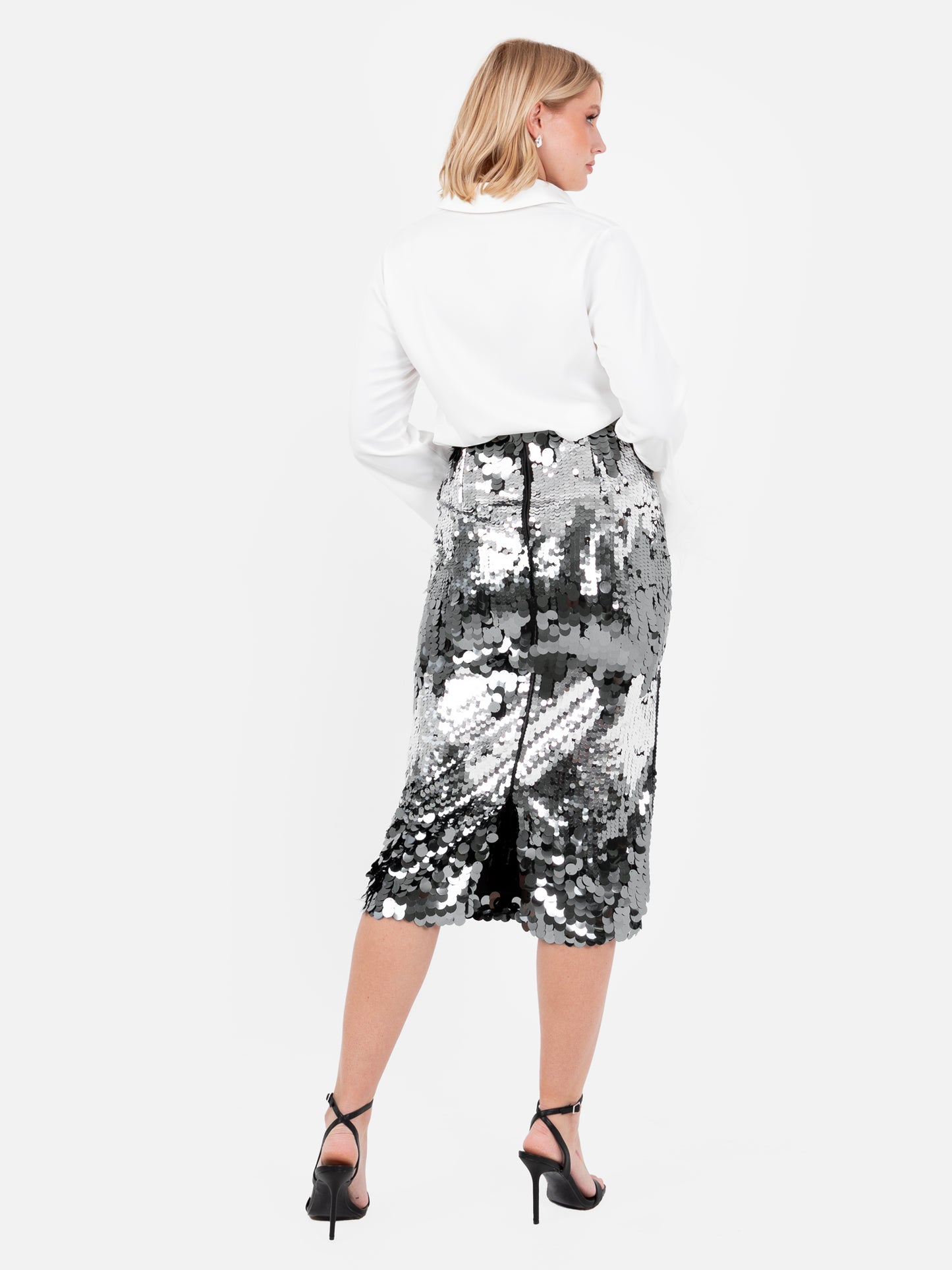 Lovedrobe Zig-Zag Silver Sequin Midi Skirt