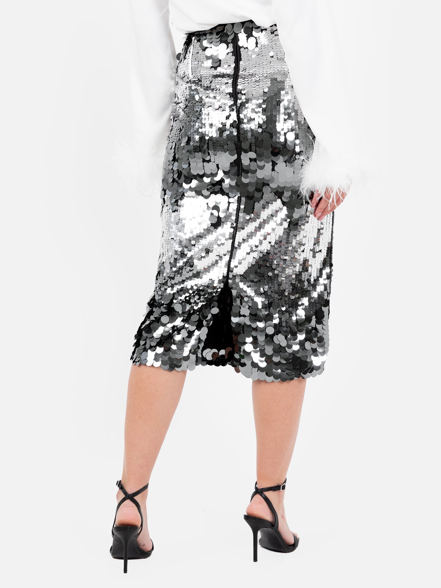 Lovedrobe Zig-Zag Silver Sequin Midi Skirt