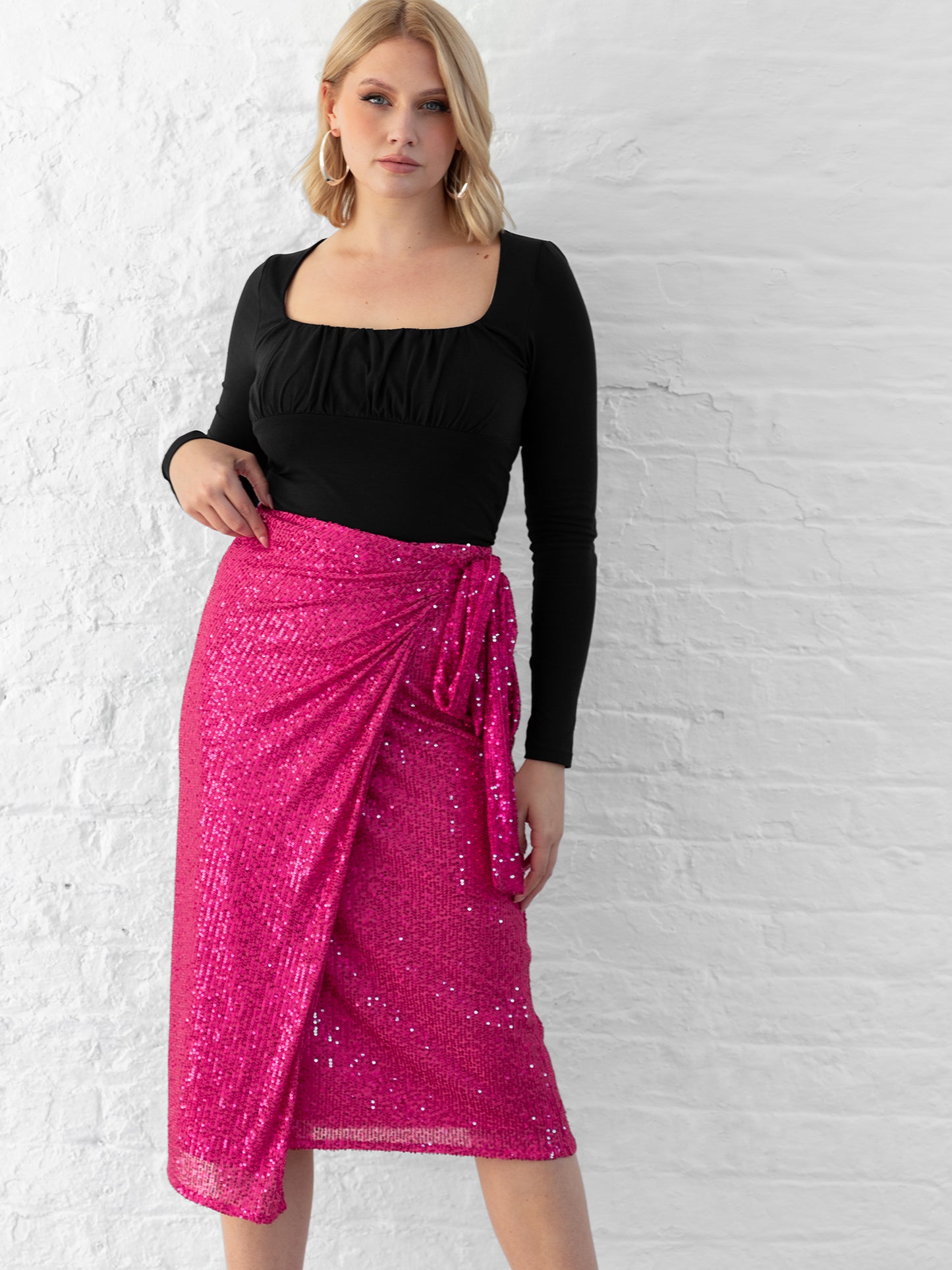 Lovedrobe Fuchsia Sequin Midi Wrap Skirt
