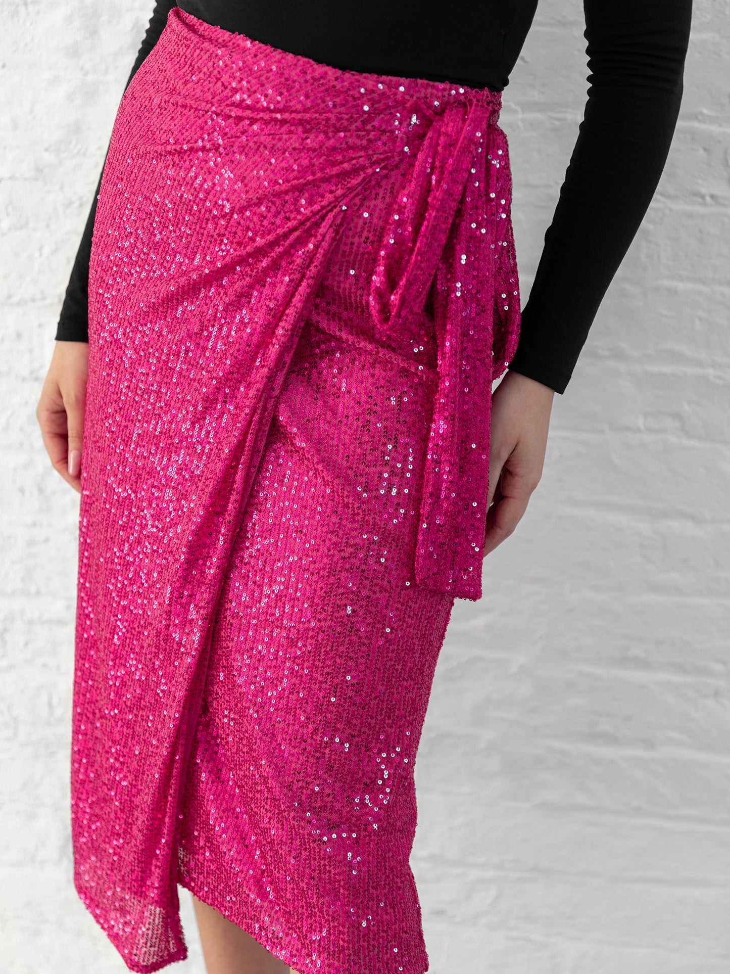 Lovedrobe Fuchsia Sequin Midi Wrap Skirt