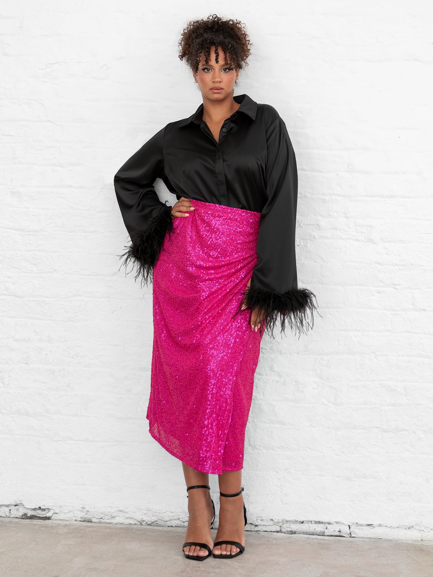 Lovedrobe Fuchsia Sequin Midi Wrap Skirt