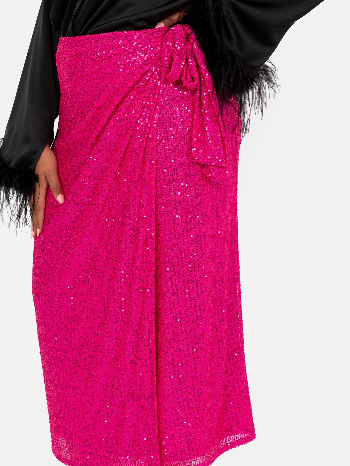 Lovedrobe Fuchsia Sequin Midi Wrap Skirt
