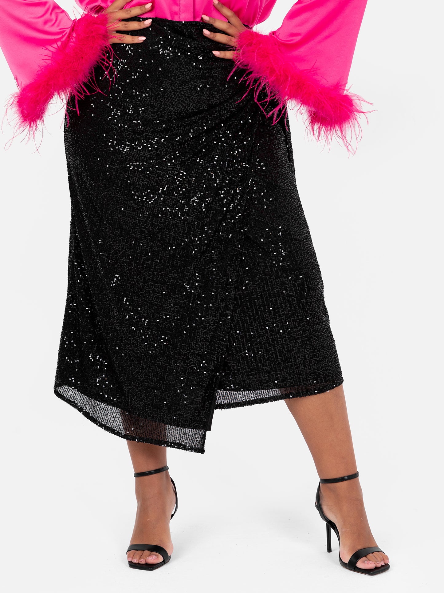 Lovedrobe Black Sequin Midi Wrap Skirt