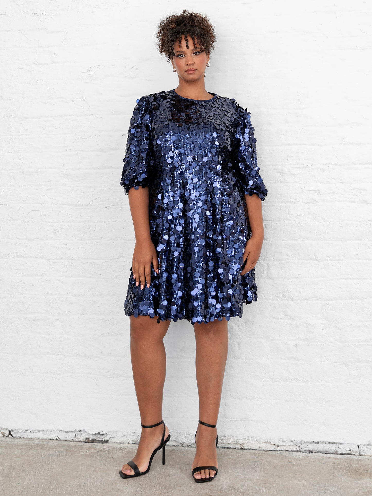 Lovedrobe Navy Sequin Short Sleeve Mini Dress