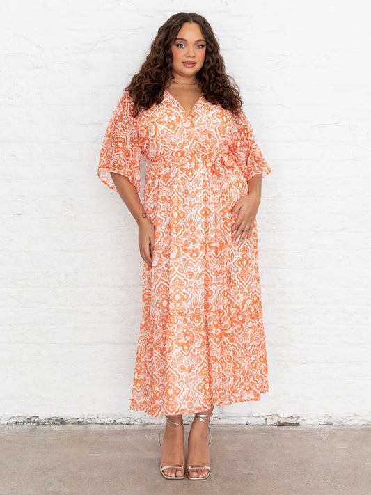 Lovedrobe Orange Faux Wrap Kimono Sleeve Midaxi Dress