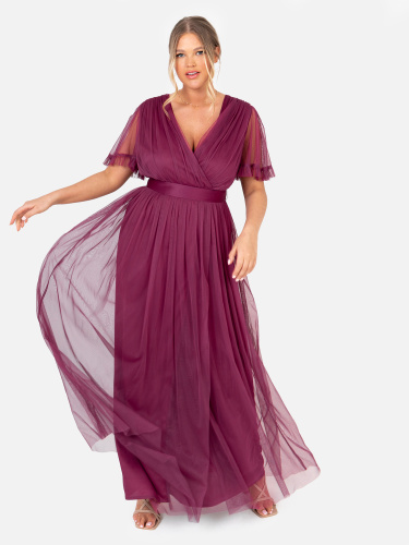 Anaya With Love Recycled Curve Plum Faux Wrap Maxi Dress with Sash Belt