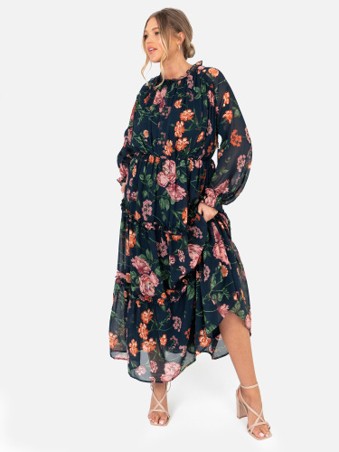 Anaya with Love Recycled Long Sleeve Floral Midaxi Dress With Keyhole Detail