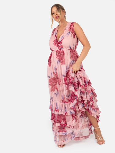 Anaya With Love Recycled Sleeveless Floral Maxi Dress with Ruffle Detail and Sash Belt