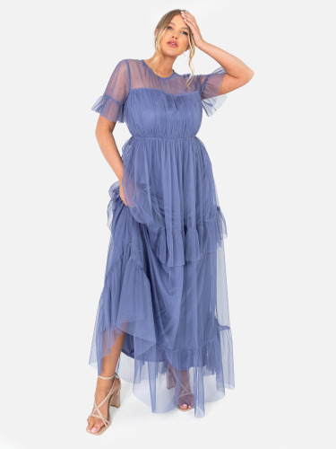 Anaya With Love Recycled Sheer Yoke & Short Sleeve Maxi Dress with Ruffle Detail