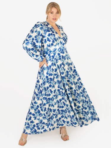 Lovedrobe Luxe Long Sleeve Blue Floral Maxi Dress 