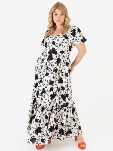 Lovedrobe Luxe Puffed Short Sleeve Monochrome Floral Maxi Dress