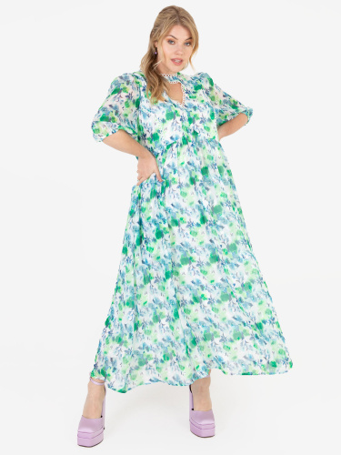 Lovedrobe Luxe White & Green Floral Midi Dress with Keyhole Detail