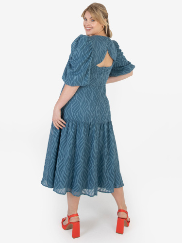 Lovedrobe Luxe Blue Textured Midi Dress with Keyhole Detail