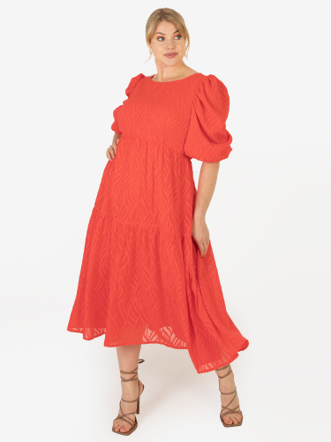 Lovedrobe Luxe Coral Textured Midi Dress with Keyhole Detail