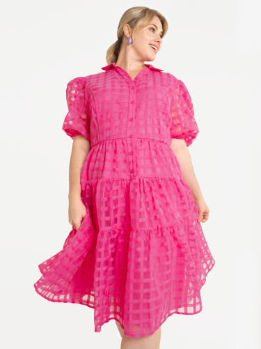 Lovedrobe Luxe Pink Chequered Midi Shirt Dress