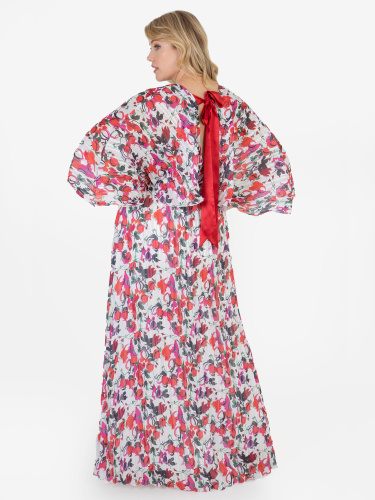 Lovedrobe Luxe Pleated Abstract Floral Cape Sleeve Maxi Dress