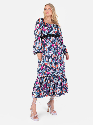 Lovedrobe Luxe Abstract Print Satin Midi Dress