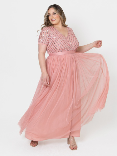 Maya Deluxe Blossom Pink Stripe Embellished Maxi Dress With Sash Belt