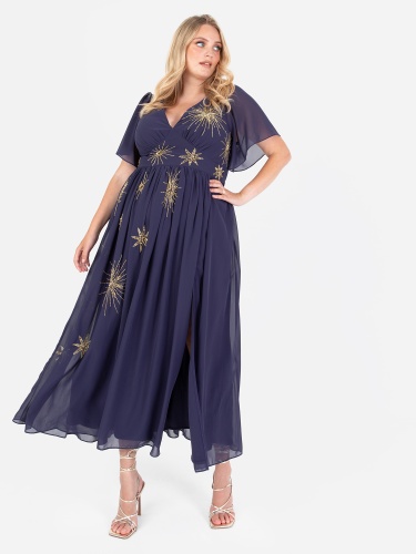 Lovedrobe Luxe Midnight Blue Star Embellished Maxi Dress