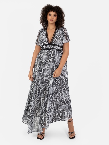 Lovedrobe Monochrome Short Sleeve Maxi Dress with Crochet Detail 