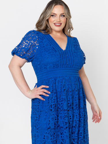 Lovedrobe Luxe Cobalt Lace Midaxi Dress with Button Detail 
