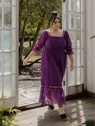 Lovedrobe Luxe Purple Floral Lace Midaxi Dress