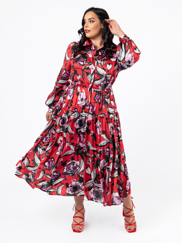 Lovedrobe Luxe Red Floral Shirt Dress with Long Sleeves 