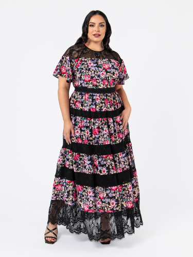 Lovedrobe Luxe Floral and Lace Panelled Maxi Dress