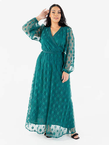 Lovedrobe Luxe Green Floral Lace Faux Wrap Maxi Dress