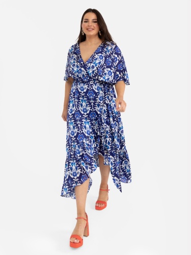 Lovedrobe Blue Cape Sleeve High-Low Midi Dress