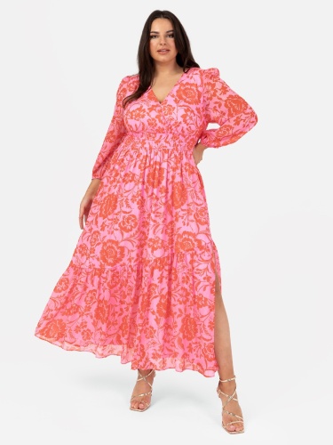 Lovedrobe Pink Floral Long Sleeve Maxi Dress With Self-Tie Back