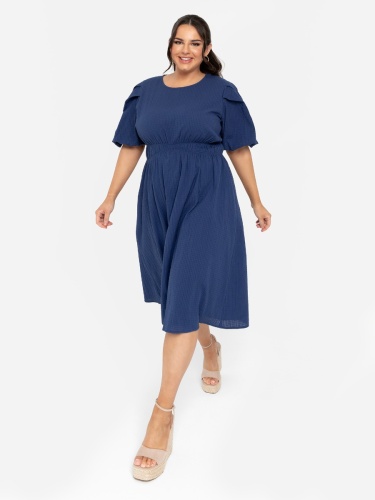 Lovedrobe Blue Textured Short Sleeve Midi Dress with Pockets