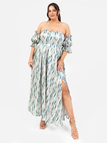 Lovedrobe Abstract Bardot Midaxi Dress with Skirt Split