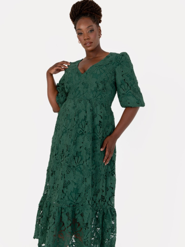Maya Deluxe Emerald Floral Lace Tie-Back Midaxi Dress