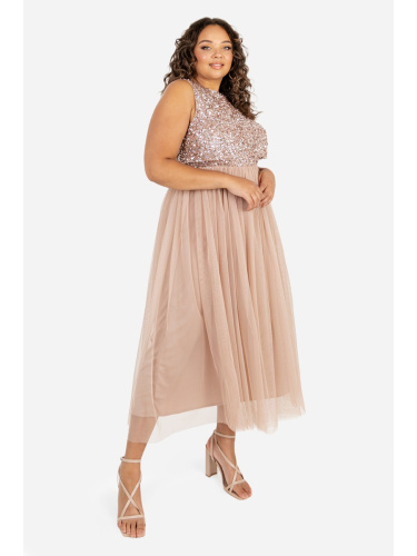 Maya Deluxe Curve Taupe Blush Embellished Midaxi Dress