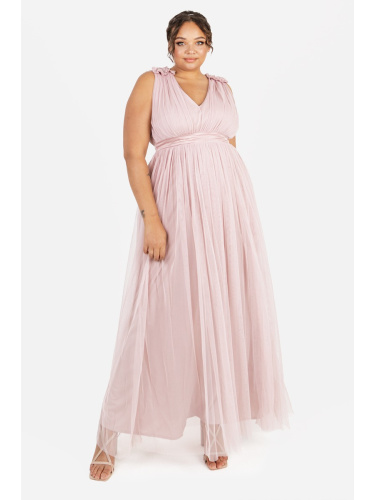 Maya Deluxe Frosted Pink Maxi Dress With Ruffle Shoulder Detail 
