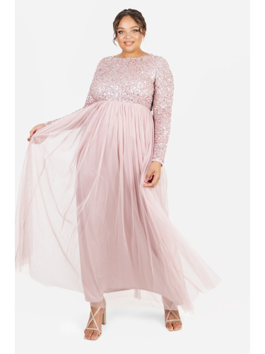 Maya Deluxe Curve Frosted Pink Embellished Long Sleeve Maxi Dress