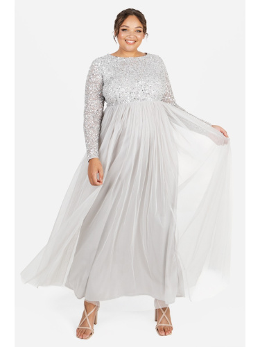 Maya Deluxe Curve Soft Grey Embellished Long Sleeve Maxi Dress