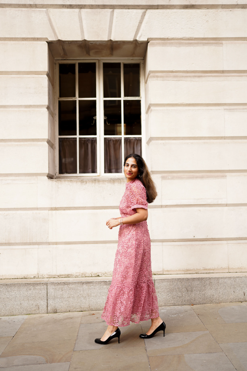Maya Pink Floral Embroidery & Sequin High Neck Midi Dress